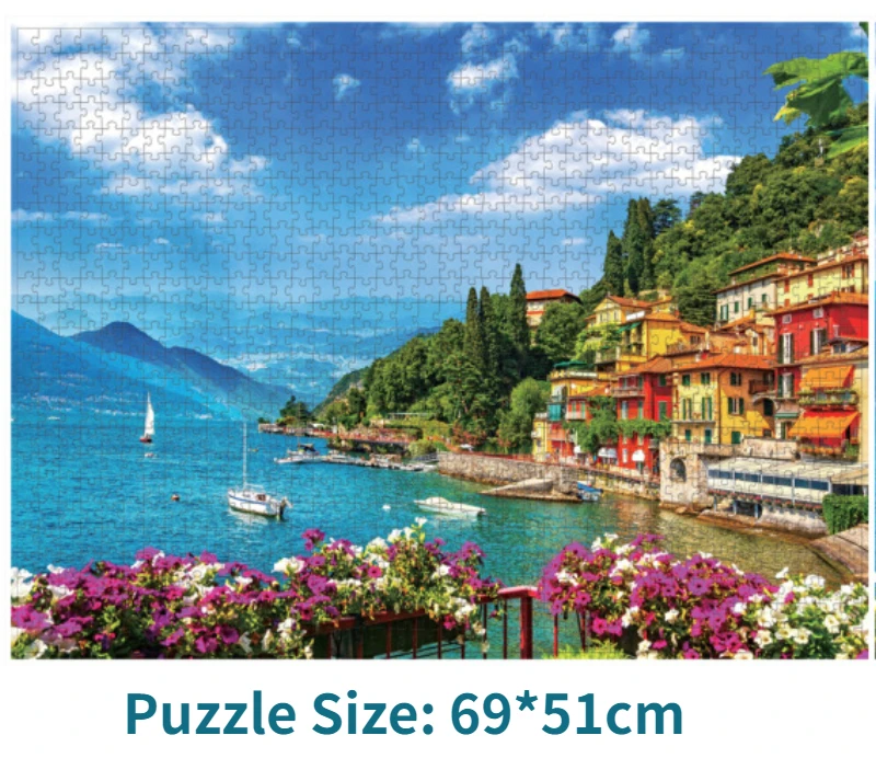 Alta qualità 69*51cm Puzzle Toy Blue Card 1000 pezzi Blue Card Varenna Adult Building Landscape praga Oil Painting Puzzle