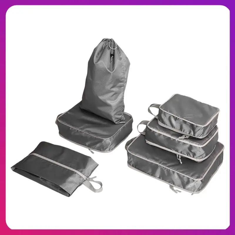 

6 PCS Travel Suitcase Organizer Bags Set For Carry Ons Gray Polyester For Travel Accessories Travel Essentials