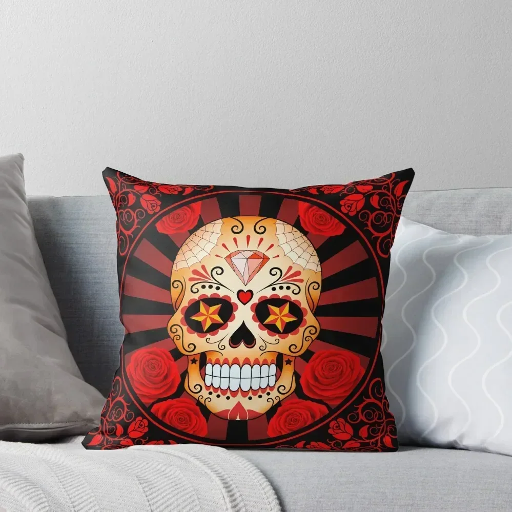 

Red Sugar Skull with Roses Throw Pillow Luxury Cushion Cover Christmas Covers For Cushions New year Custom Cushion Photo pillow