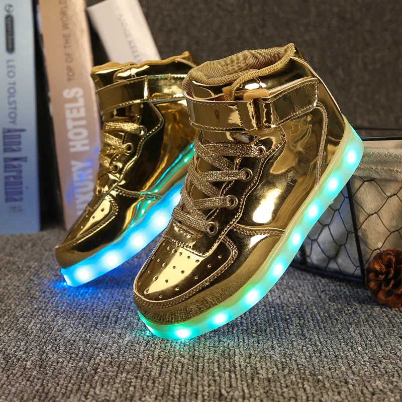 Light Shoes Gold and Silver Classmates High Top LED Shoes Charging Light Luminous Children's Sports Shoes