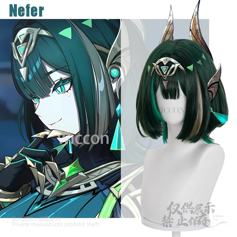 Anime Game Genshin Impact New Nefer Heat Resistant Synthetic Hair Realistic Scalp Wigs Roleplay Nefer Cosplay Costume Halloween
