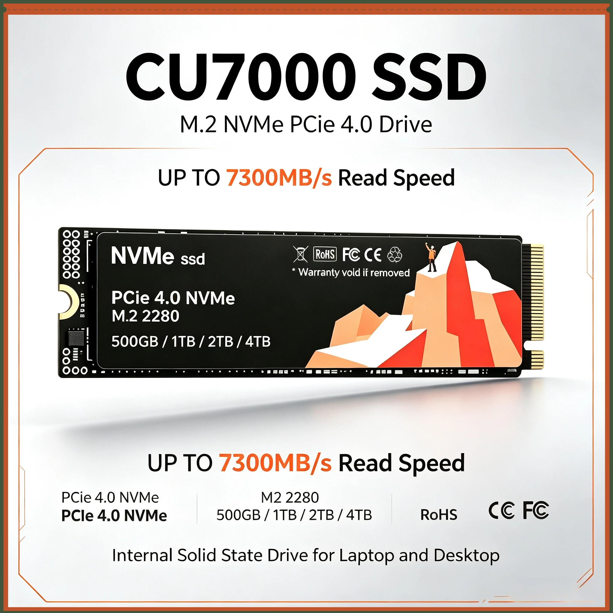 CU7000 500GB-4TB NVMe M.2 SSD, up to 7300MB/s, Hard Drive Solid State Disk for Laptop and Desktop PCs.