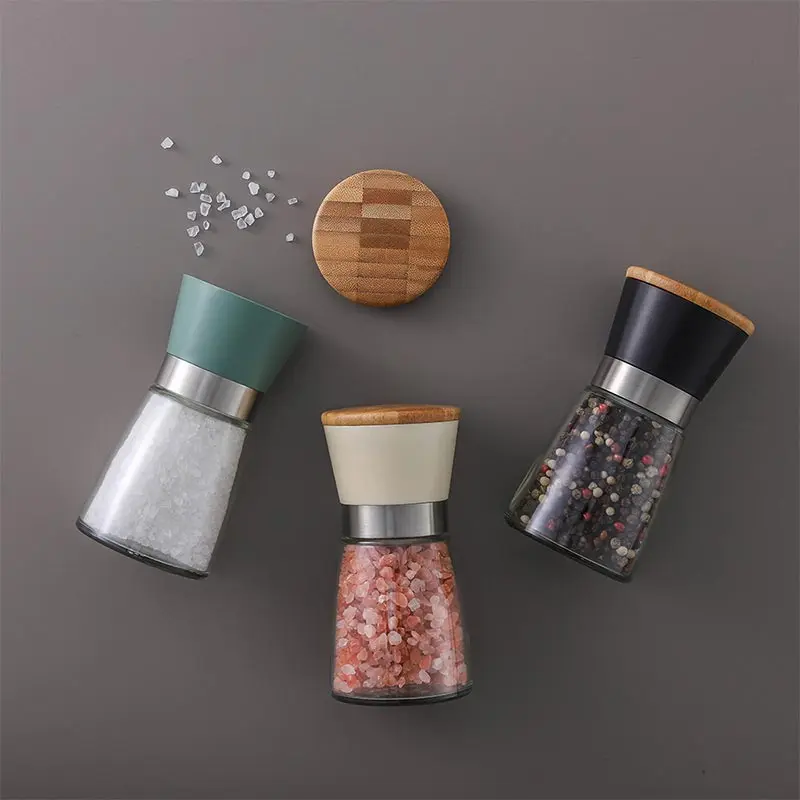 PP Manual Salt Pepper Grinder,Standard Food Grade ABS Pepper Mill,With Wood Lid,Adjustable Thickness Ceramic Core,Spice Shakers