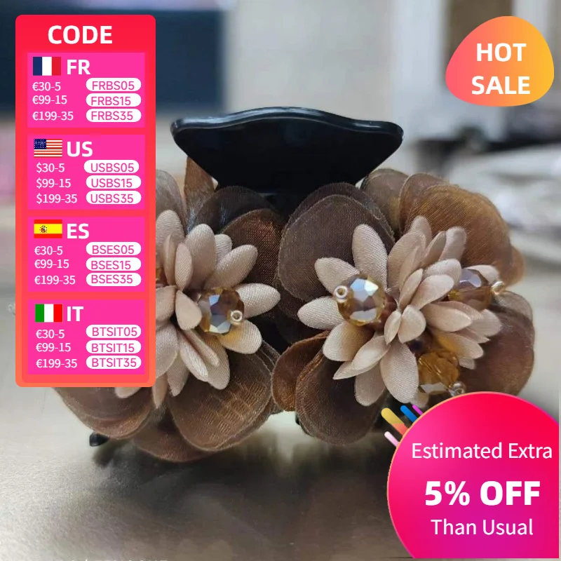 

Medium 4 Flowers Barrettes Updo Shark Clip for Middle-Aged and Elderly Women 여성 헤어핀 Заколка Для Волос Hair Accessories