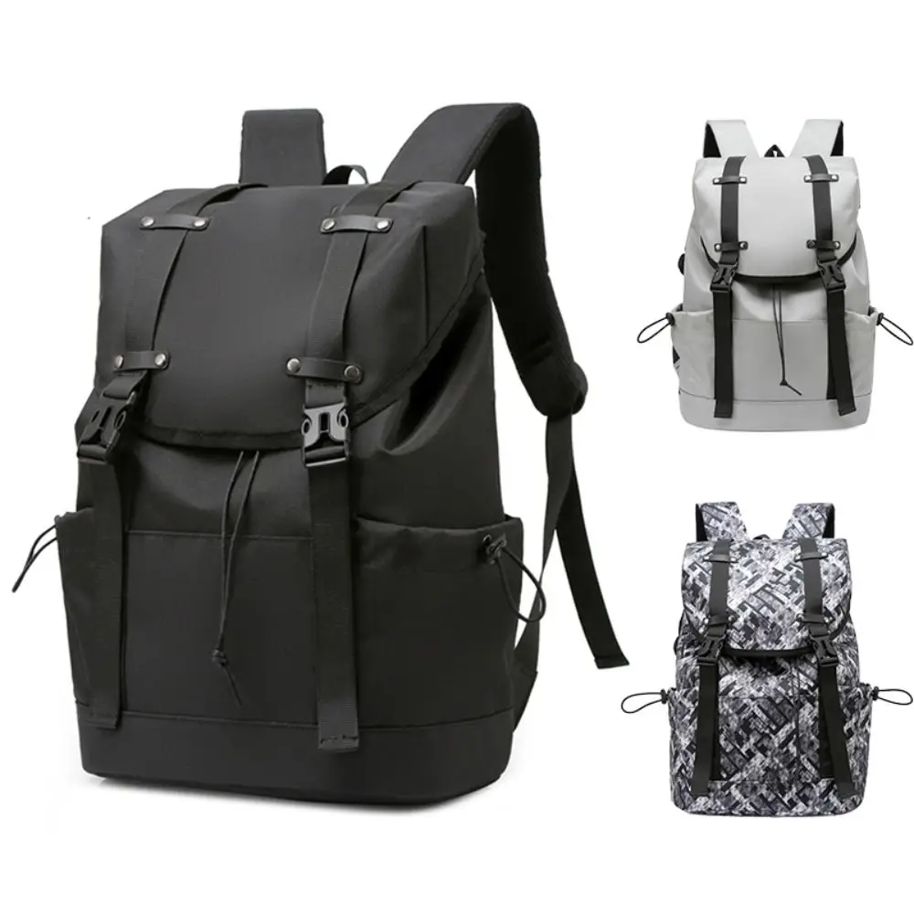 Mochila de nylon impermeável para homens, mochila para laptop de viagem de várias camadas, grande capacidade, bolsa escolar casual, cor sólida