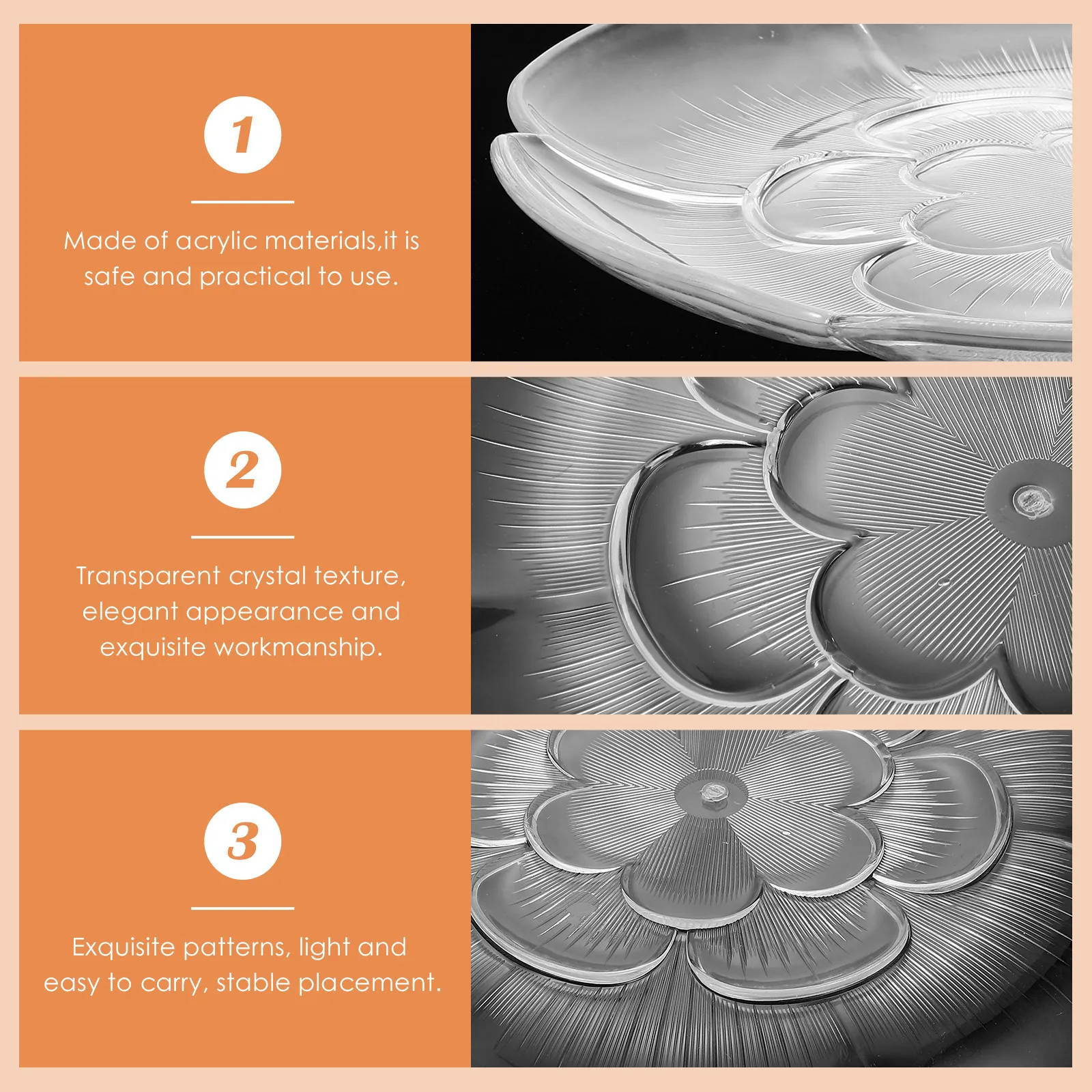 

Premium Acrylic Transparent Fruit Plate Food Storage Tray for Dessert Cake Snacks Fruits Serving and Display Home Hotel