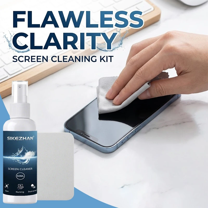 Universal Screen Cleaner Liquid with Soft Wiping Cloth for Smartphone LCD and LED Displays Mirror Shine Care 50ML SIKEZHAN