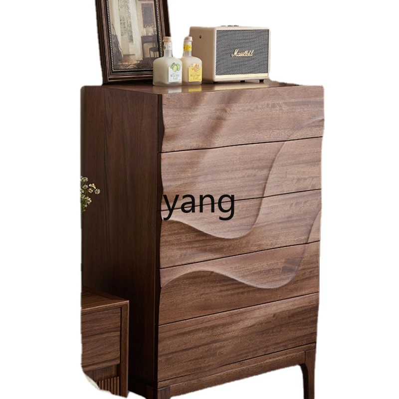 CX Simple Black Walnut Five-Drawer Wooden Chest of Drawers Solid Wood Storage Cabinet Bedroom