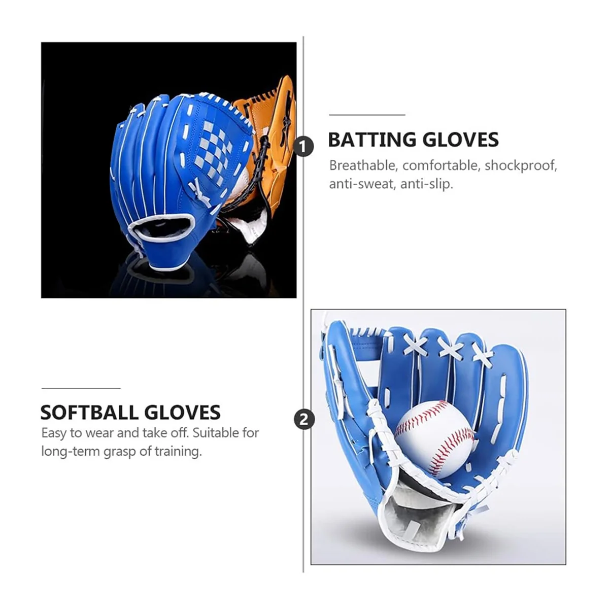 AT53 Outdoor Sports Left Hand Training Practice Softball Baseball Gloves Pitcher Hand Players Pocket Glove 12.5Inch Blue