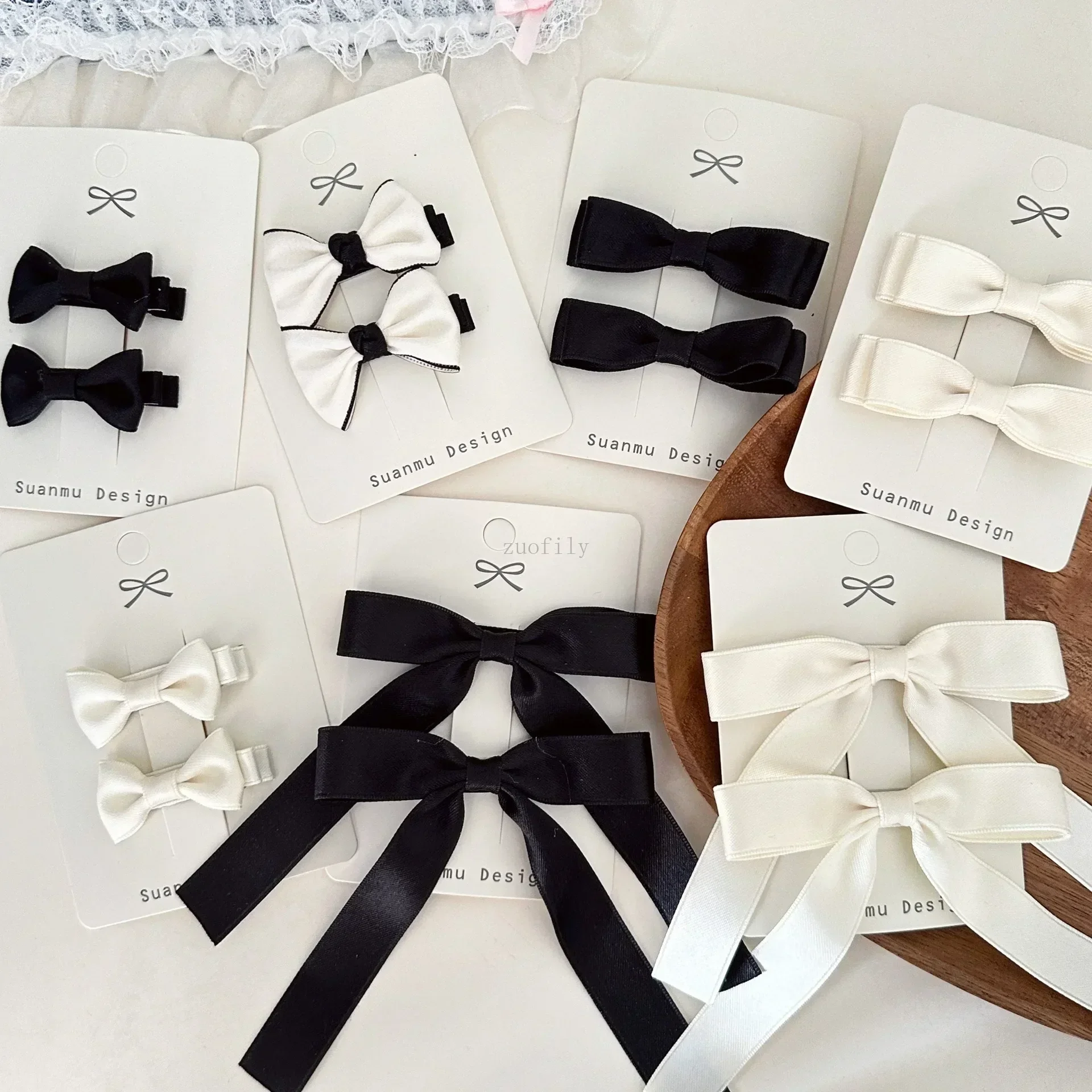 Elegant Simple Ribbon Bow Baby Hair Clips Fashion Versatile Girls Students Hairpin Headwear Solid Black White Kids Accessories