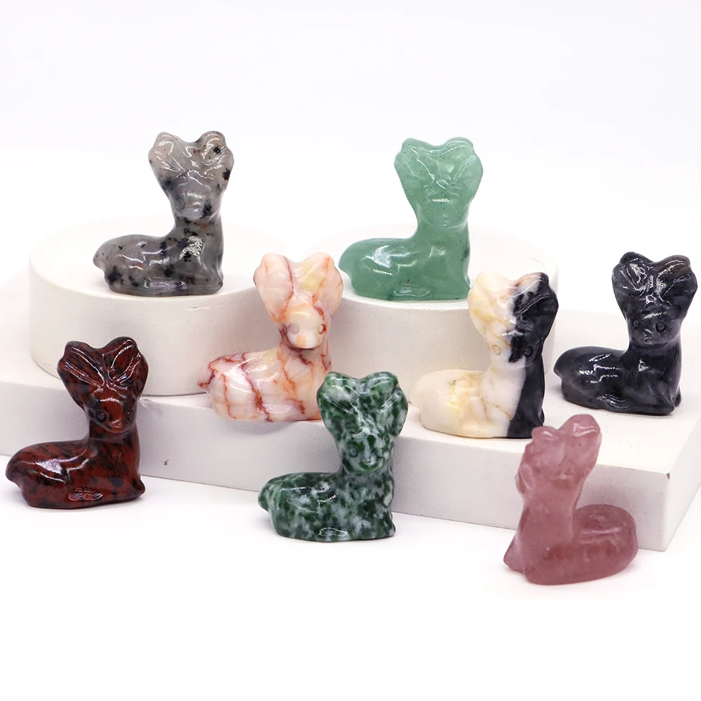 

30mm Christmas Party Home Decor Supplies Milu Deer Micro Landscape Healing Crystal Carved Elk Decoration Natural Stone Crafts