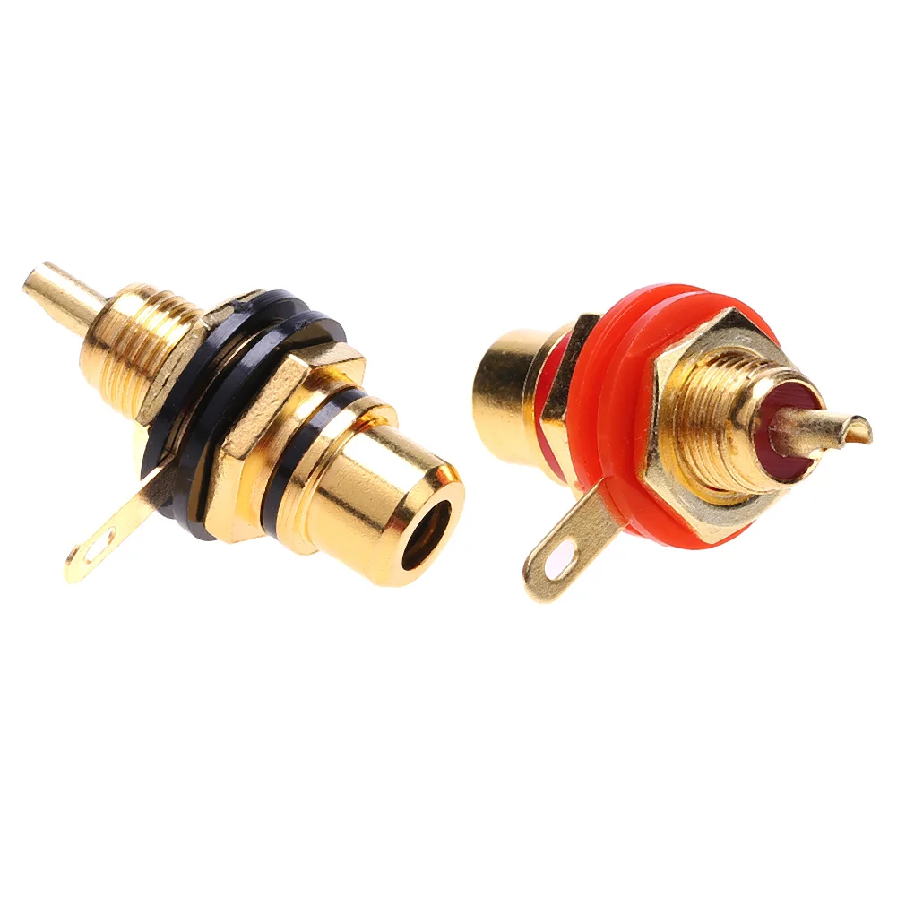 Liga de zinco fêmea soquete conectores, Chassis Panel Mount Adapter, RCA Jack Connector, Gold Plating Acessórios, 2pcs