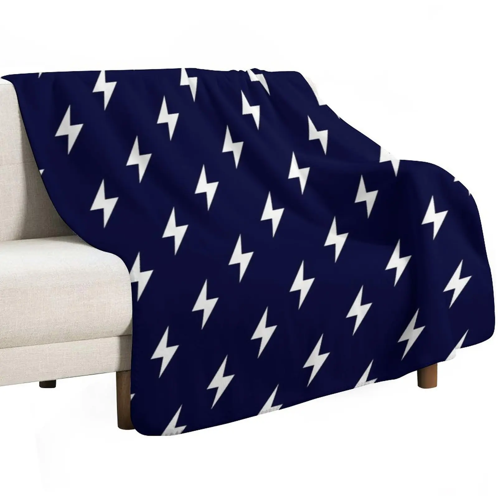 Lightning Bolts White On Navy Blue Throw Blanket Designers Bed Fashionable Soft Luxury Brand Softest Furry Blankets