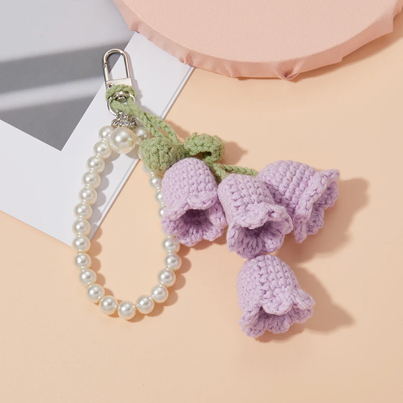 Fashion Handmade Flower Knitted Keyring Women Crocheted Wool Flower Leaf Bag Pendants Car Pendants Fresh Handbag Charms Gifts