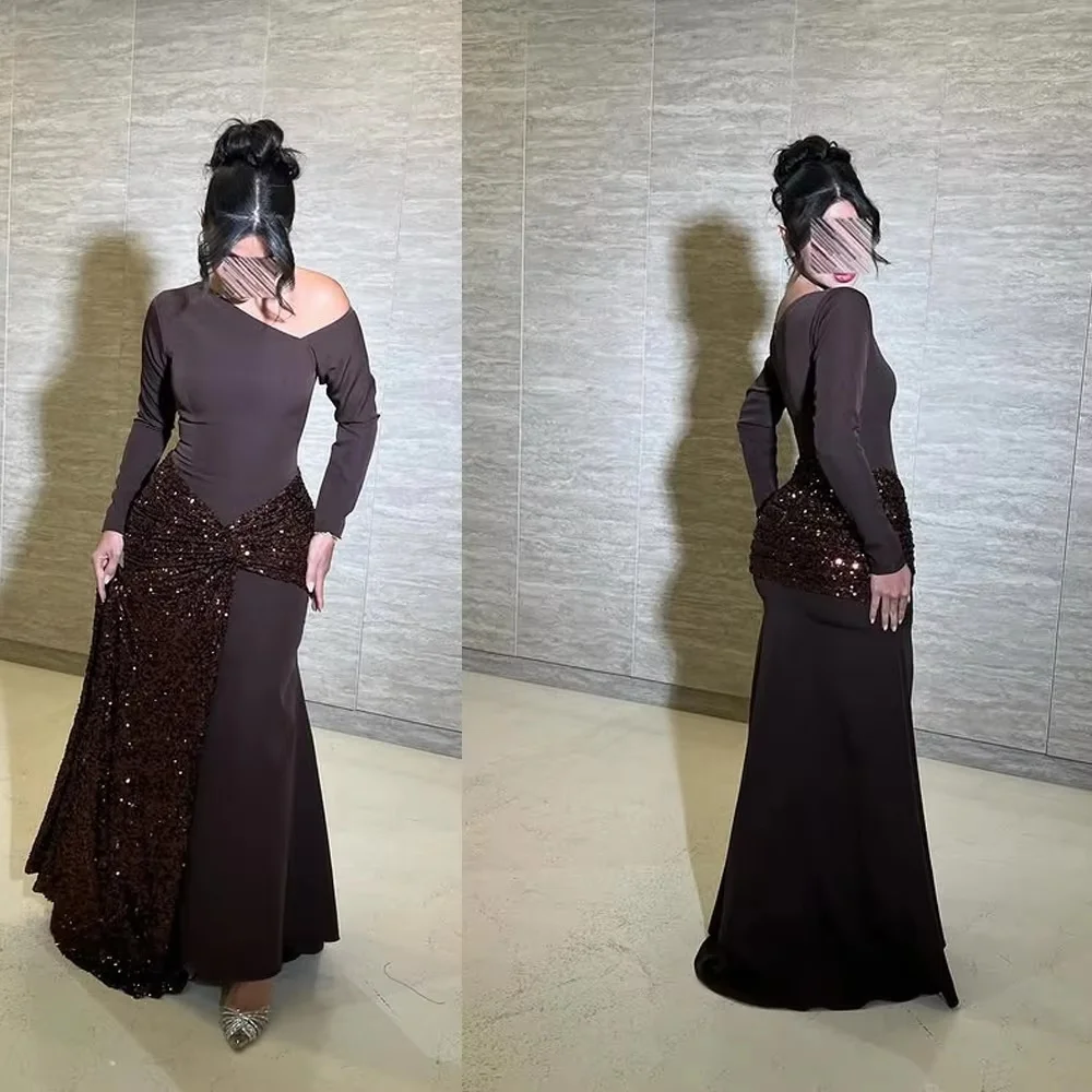 

Customized Exquisite Long Sleeve Mermaid Evening Dresses Charming O Neck Ruched Prom Dress Beading Party Gown فساتين سهرة