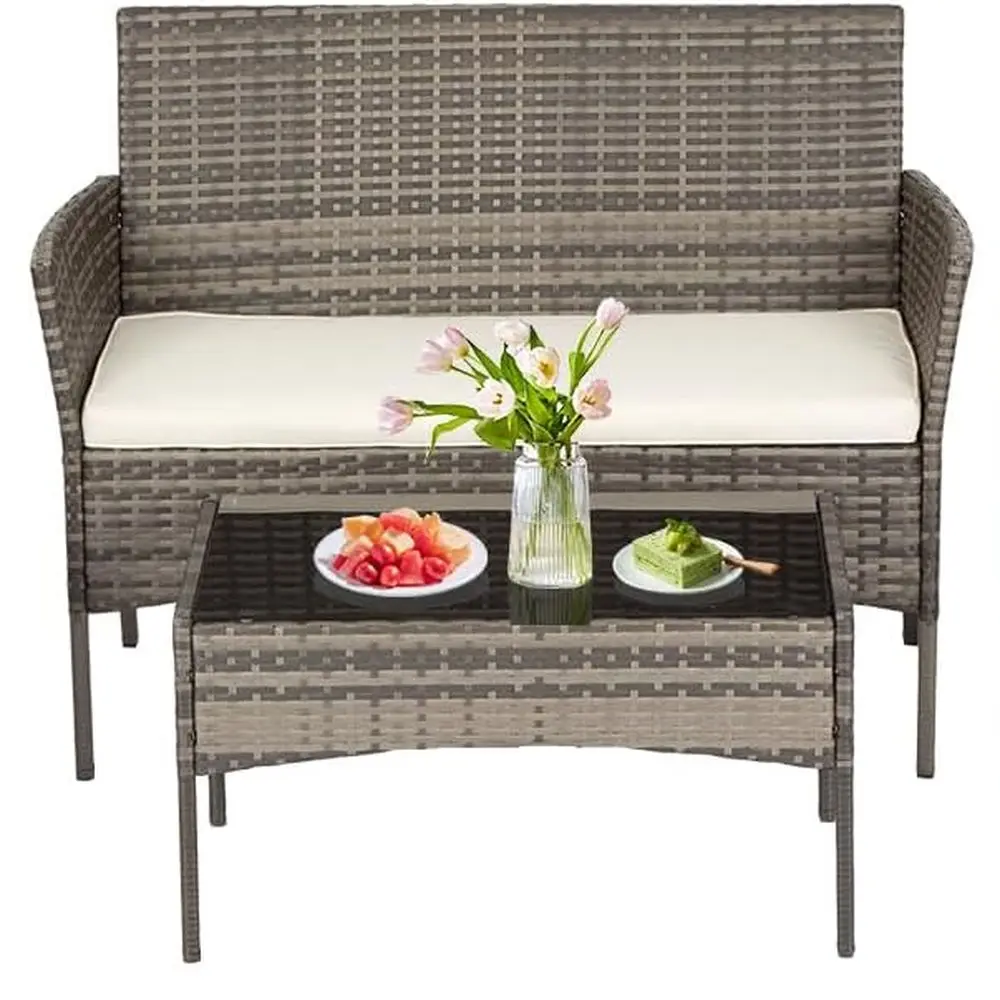 

Серый и хаки цвета комплект садовой плетеной мебели из 4 предметов с кофейным столиком - современные ротанговые стулья для веранды, сада, газона