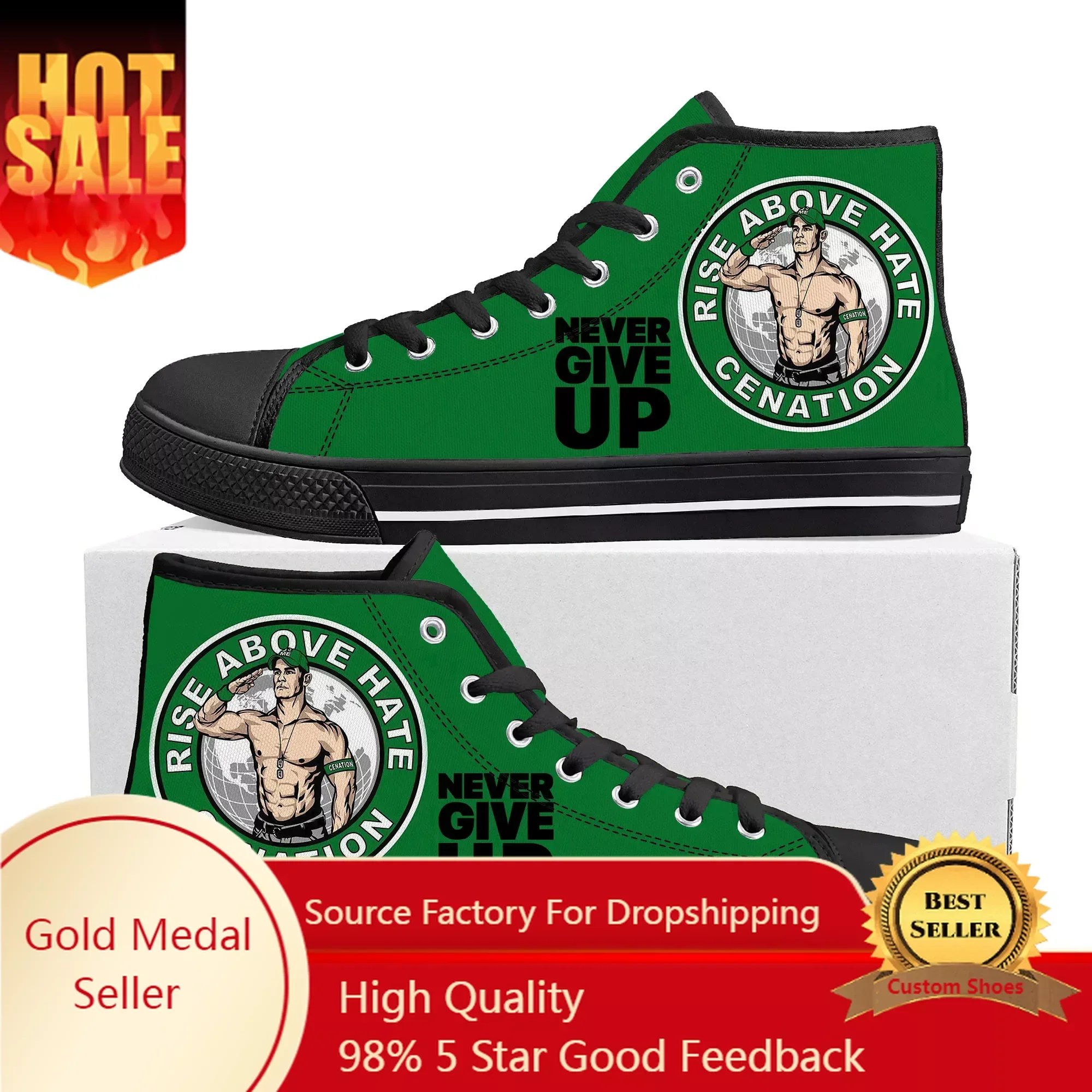 

John Cena 20 Years Never Give Up High Top Sneakers Mens Womens Teenager Canvas Sneaker Casual Custom Made Shoes Customize Shoe