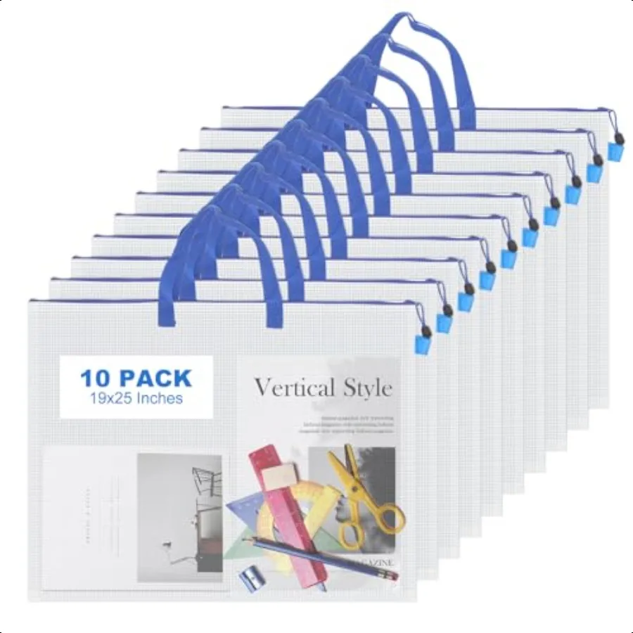 

10 PCS Plastic Art Portfolio Bag 18 x 24 Inch Art Portfolios Folder Case Blue Art Poster Storage Bag Container for Poster Scrap