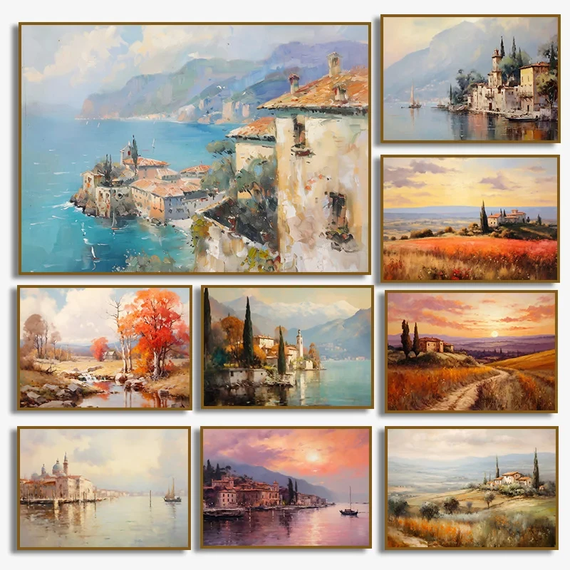 Vintage Countryside Sea View Coast Venice Scenery Wall Art Oil Painting Printmaking Posters Nordic Living Room Home Decoration