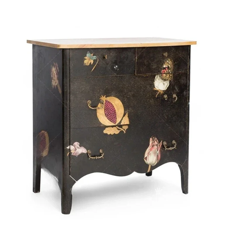 

French retro solid wood painted porch cabinet living room decorative cabinet bedroom bedside cabinet locker birch