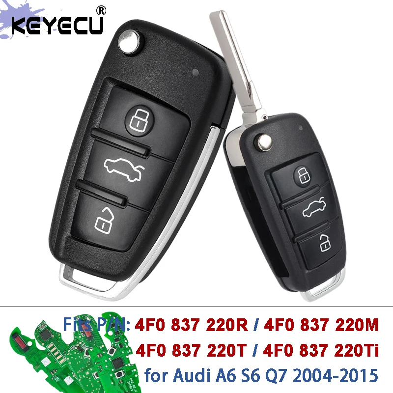 KEYECU P/N: 4F0837220R 4F0837220M 4F0837220T 4F0 837 220Ti 433MHz 8E رقاقة الوجه عن بعد مفتاح السيارة فوب لأودي A6 S6 Q7 2004-2015