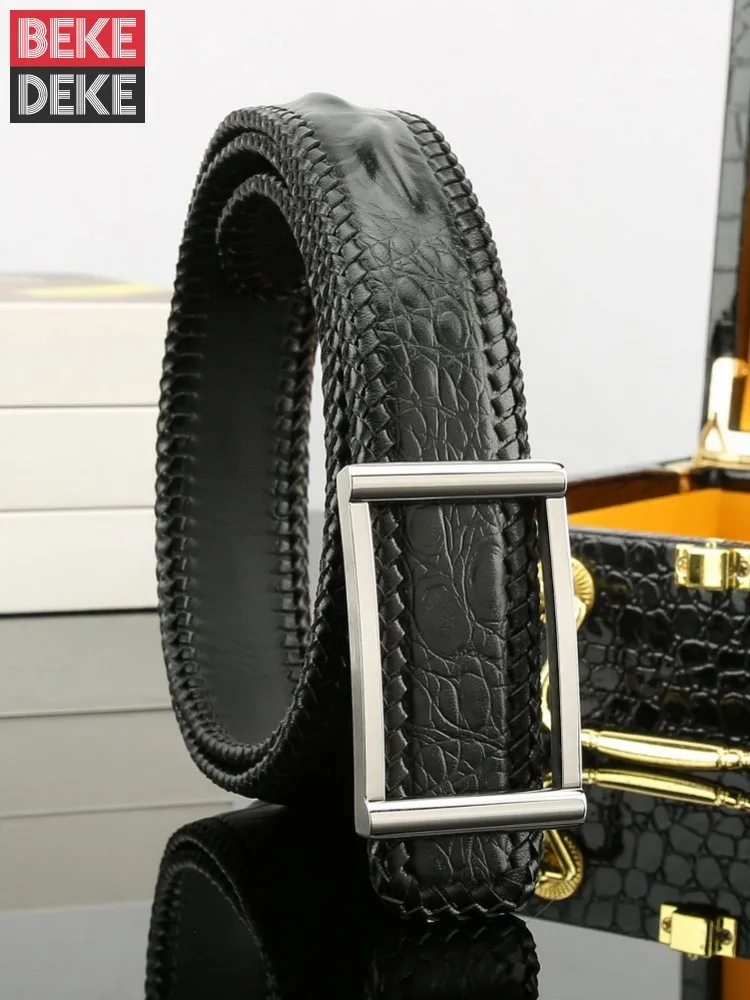 Designer Men Crocodile Grain Belt Buckle Business Man Waistband Formal Belts For Suit Pants Genuine Leather Handmade Men Fashion