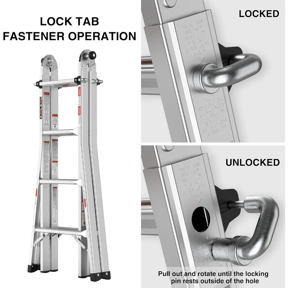 سلم تمديد من الألومنيوم 5 في 1، 17 قدم متعدد المواضع قابل للطي مع خطوات واسعة مضادة للانزلاق وأقفال مفصلية آمنة للمنزل Impr #5