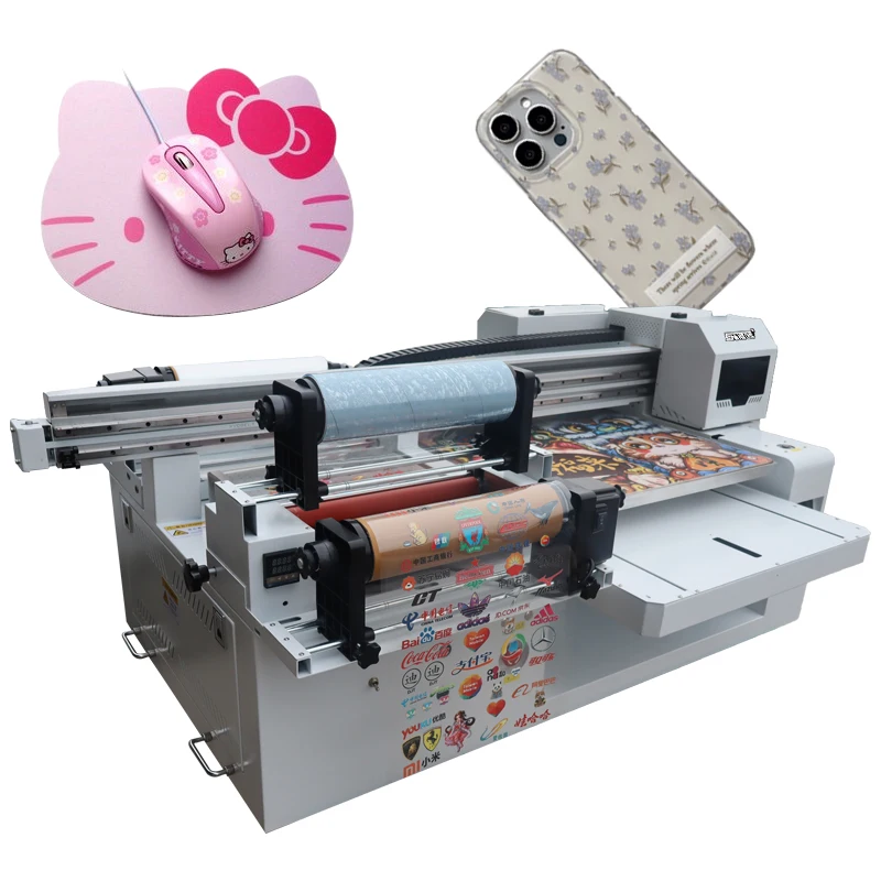 Multi-Purpose 6090 UV Flatbed DTF Printer Integrated Film Laminating Machine With Rotary Device For Cylindrical Products