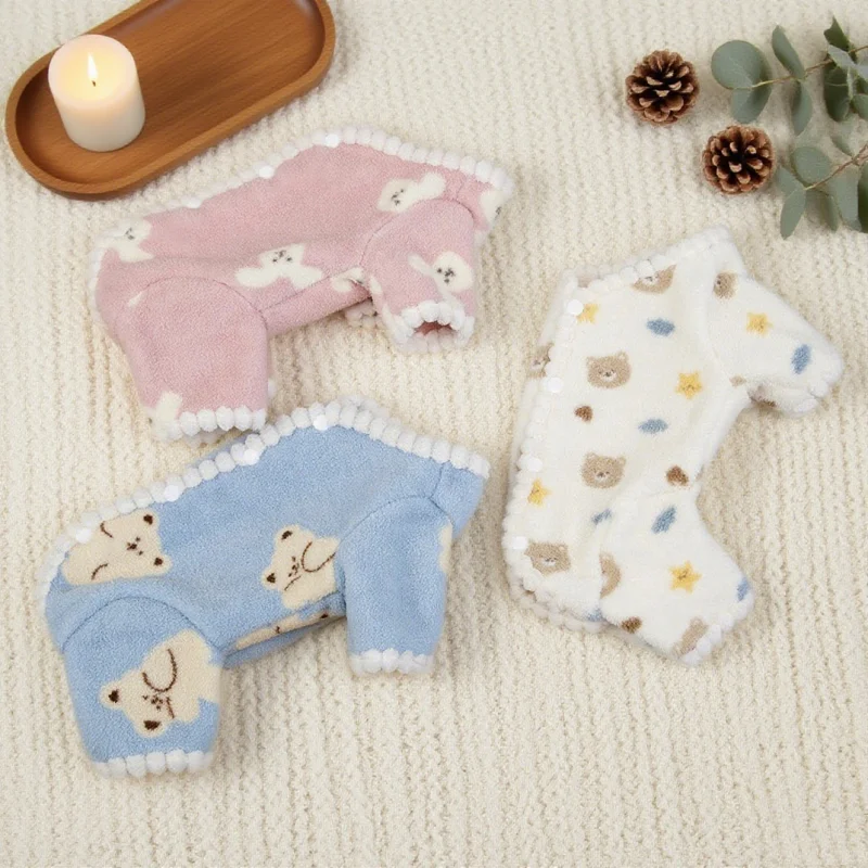 Bear Print Dog Jumpsuits Winter Warm Dog Clothes Soft Fleece Puppy Jumpsuits Fashion Cat Pajamas Pet Overalls Yorkshire Costume