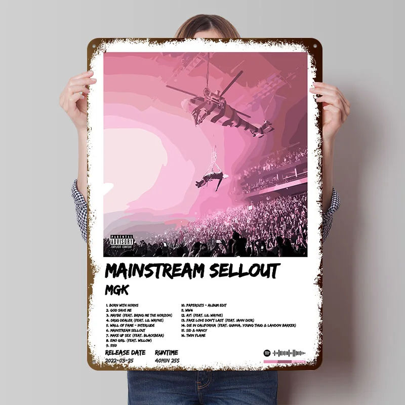 MGK Mainstream Sellout Album Cover Tinplate Posters Customizable Wall Art Retro Vintage Metal Signs for Home Room Wand Deko the
