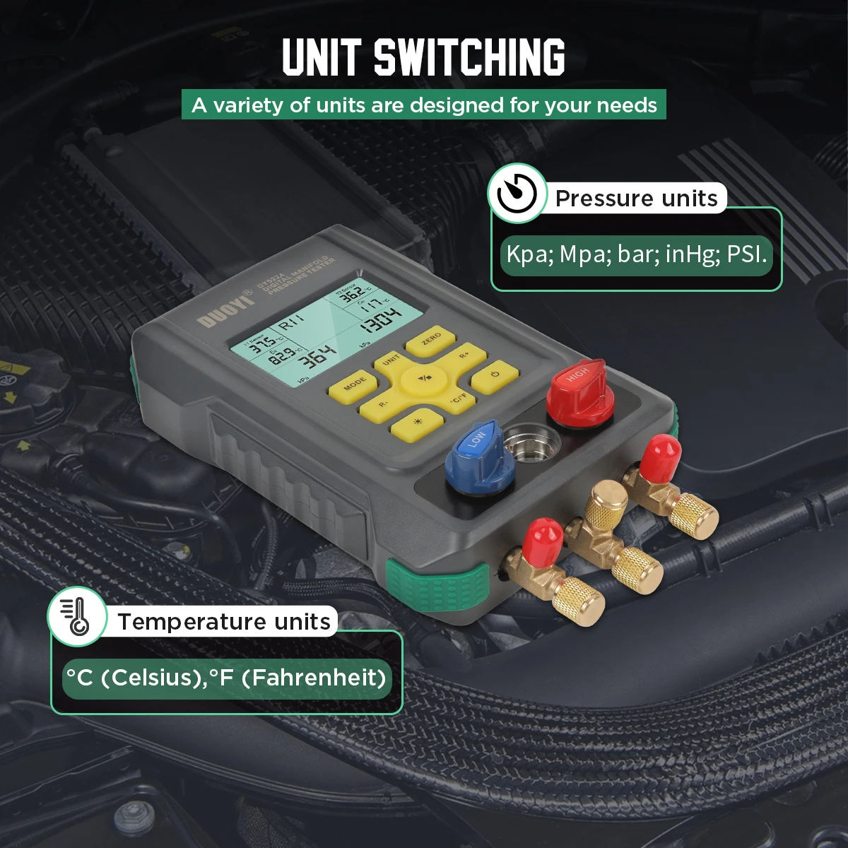 DUOYI 522A Messgerät für Klimaanlagen-Vakuum, Kältemittel-HVAC-Vakuumdruck-Digital-Manometer, Temperatur-Tester-Set – Detail 5