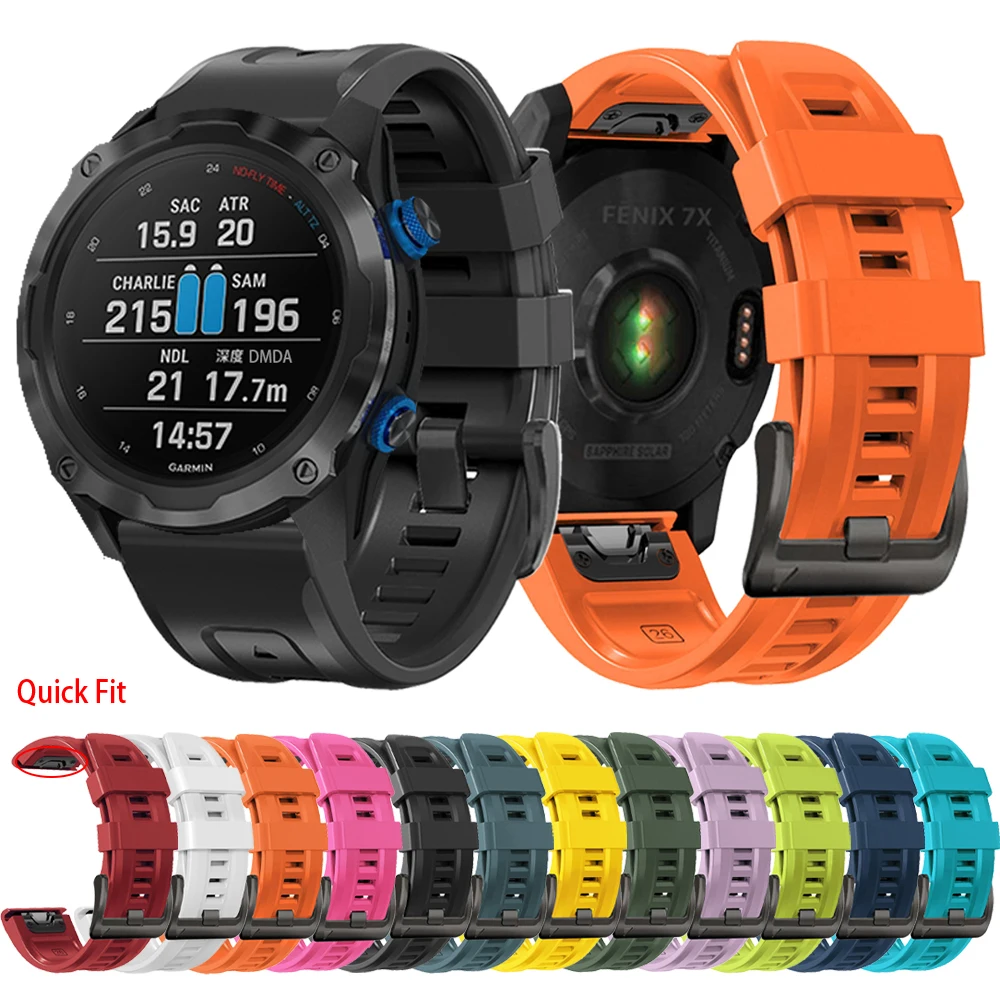 Quickfit Silicone Watch Strap For Garmin Descent Enduro 2 Mk2/Mk2i/Mk1/Epix Pro G1 D2 Band Soft 22 26mm Sports Outdoor Watchband