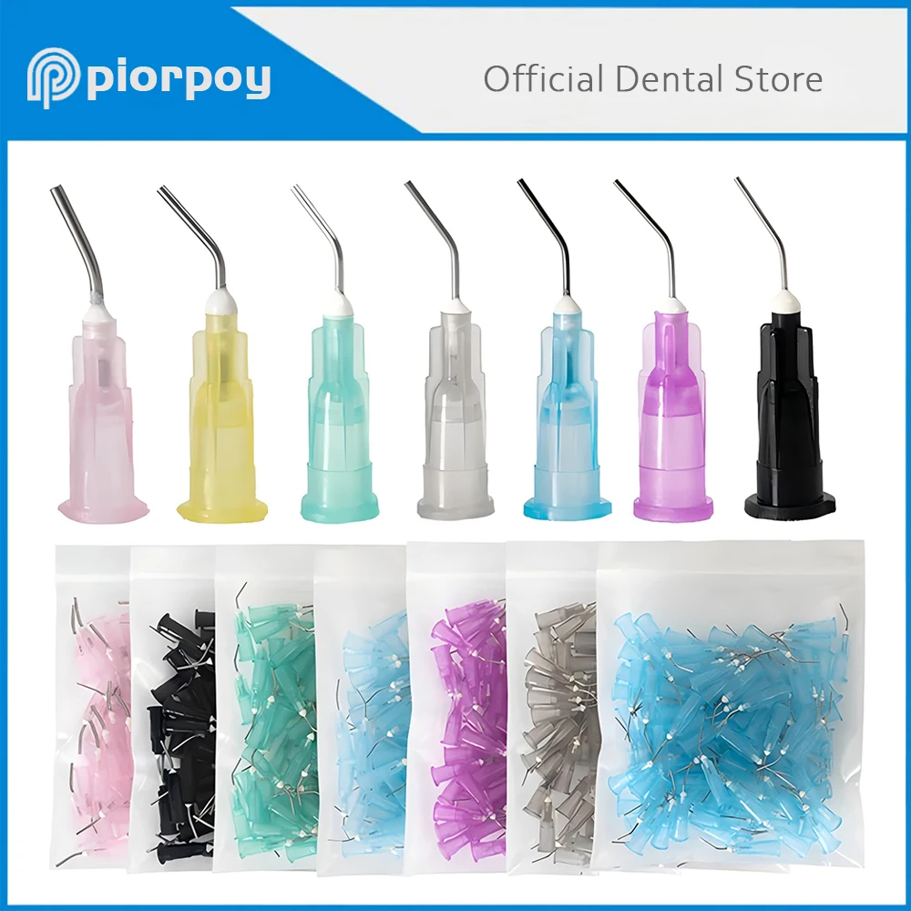 PIORPOY 100 Pz/borsa Dentale Flusso Piegato Punta Dell'ago Siringa di Plastica Punte di Irrigazione Prebent Usa E Getta Odontologia Materiali