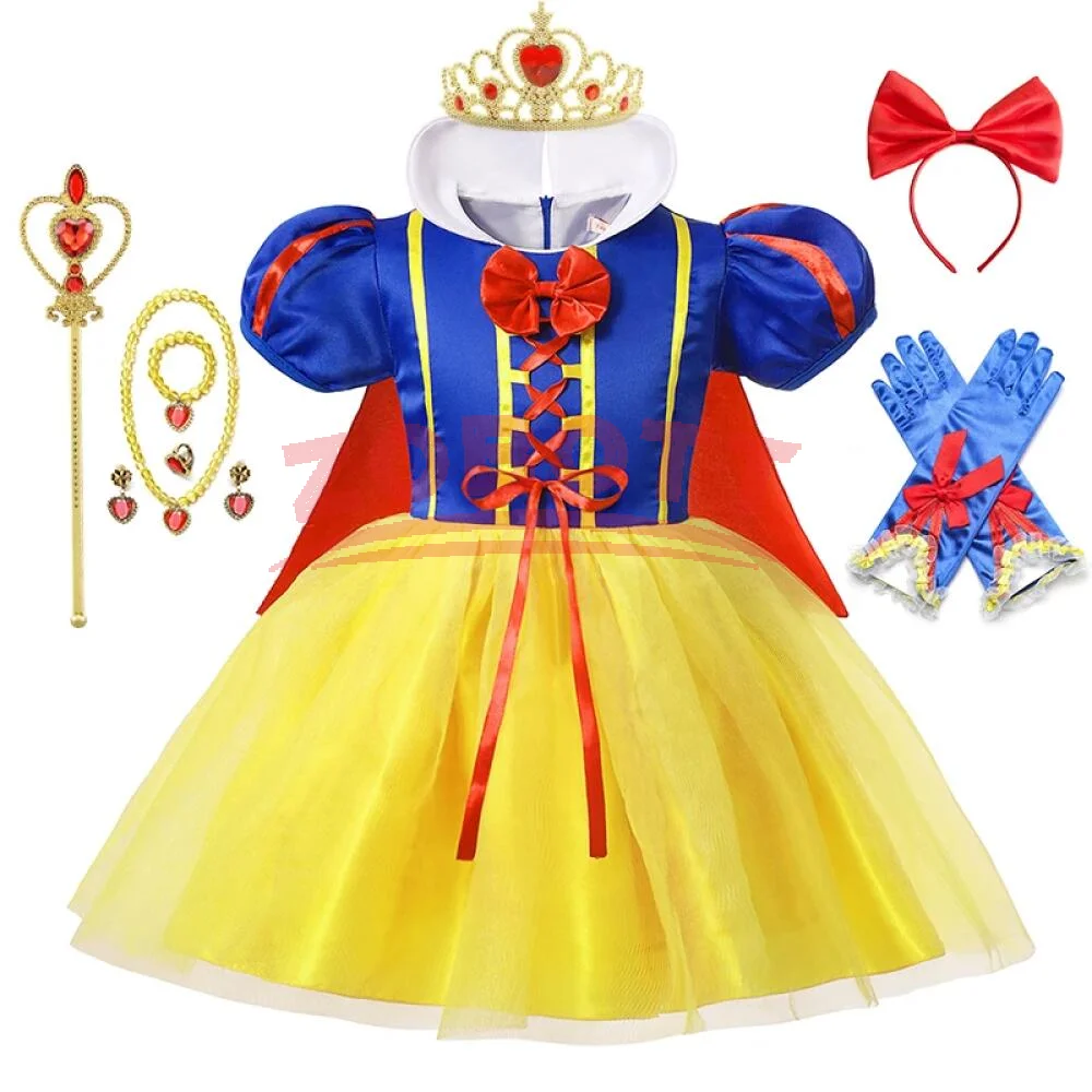 Schneewittchen Prinzessin Kleid Mädchen Kostüm mit Umhang Kopfbedeckung Halloween Karneval Geburtstag Party Cosplay Kleidung