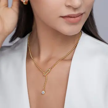 Náhrdelník JIUZUAN s moissanitem ve tvaru Y, stříbro S925, pozlacené 18K zlatem, elegantní šperky pro ženy, perfektní vánoční dárek 12 nejlepší prodej přemapovat zlato - №2