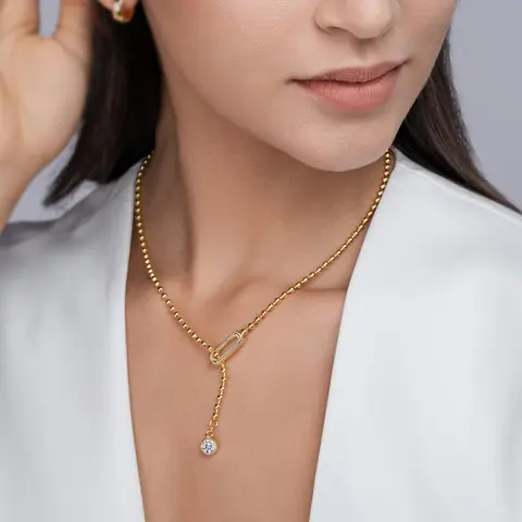 JIUZUAN Moissanite Y-Shape Necklace, S925 Silver, 18K Gold Plated, Elegant Jewelry for Women, Perfect Xmas Gift 12 best sales remap gold - №2