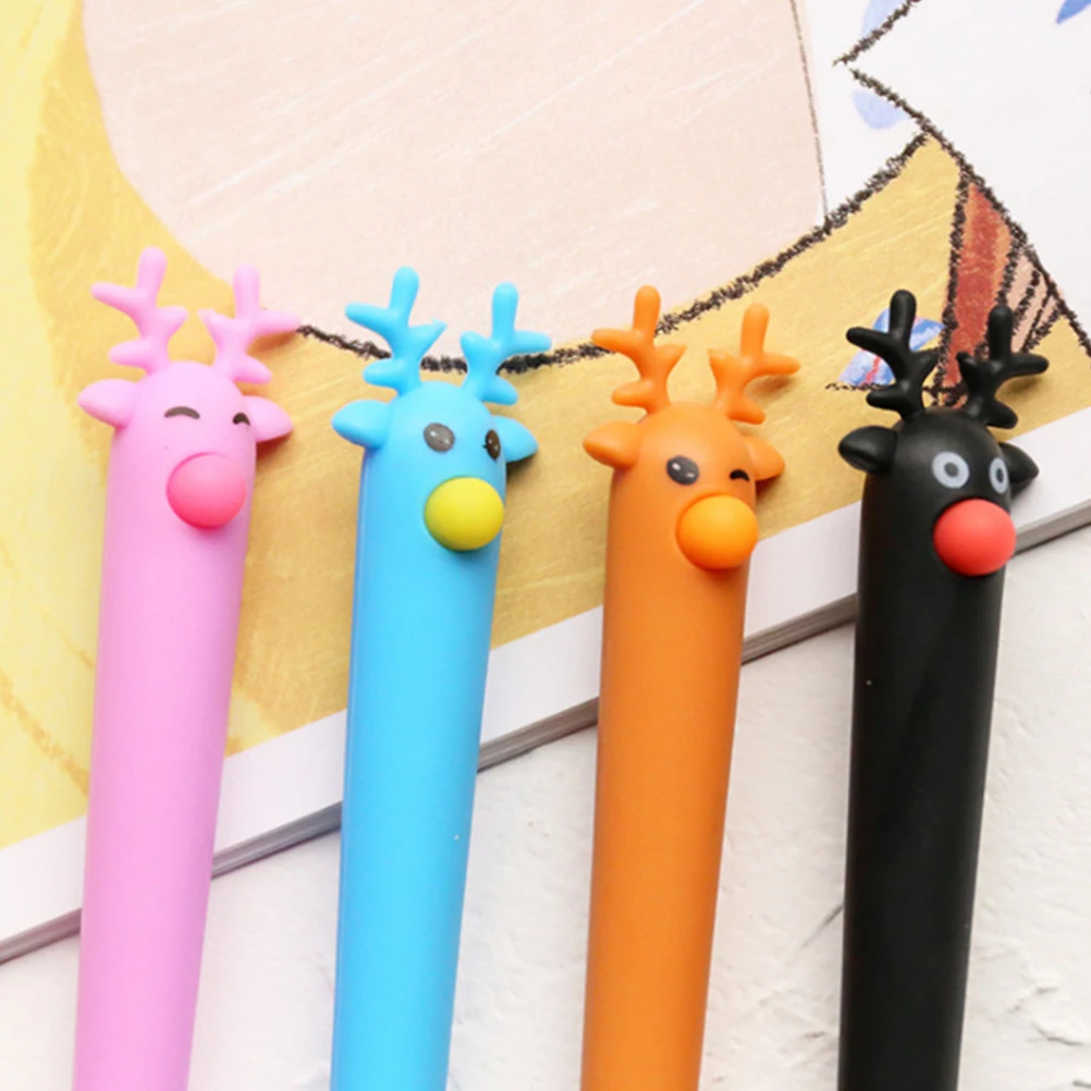 

16pcs Elk Ballpoint Pen Black Creative Cartoon Pens School Office Use Smooth Writing Comfortable Hand Feeling Mini Fan