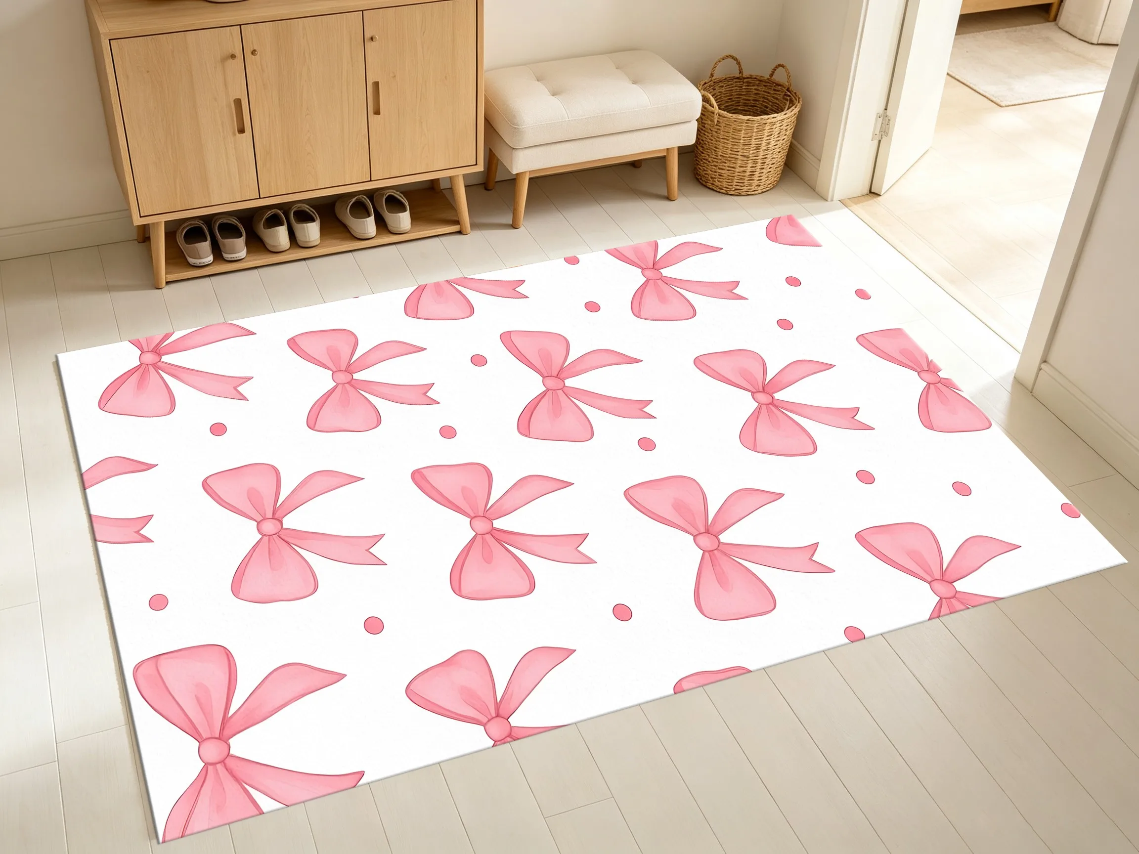2D Large Pink Polka Dot Rug Bow Sweet Style Bedroom Walk-In Closet Home Decor
