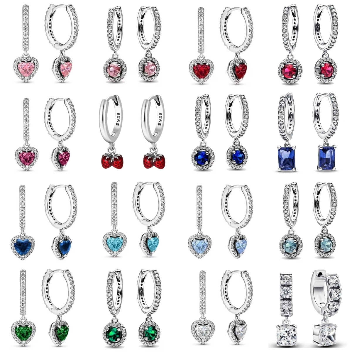 

925 Sterling silver Red Strawberry Blue Jewel Pendant Earrings Charm Beads Suitable For Original Bracelet DIY Women's Jewelry