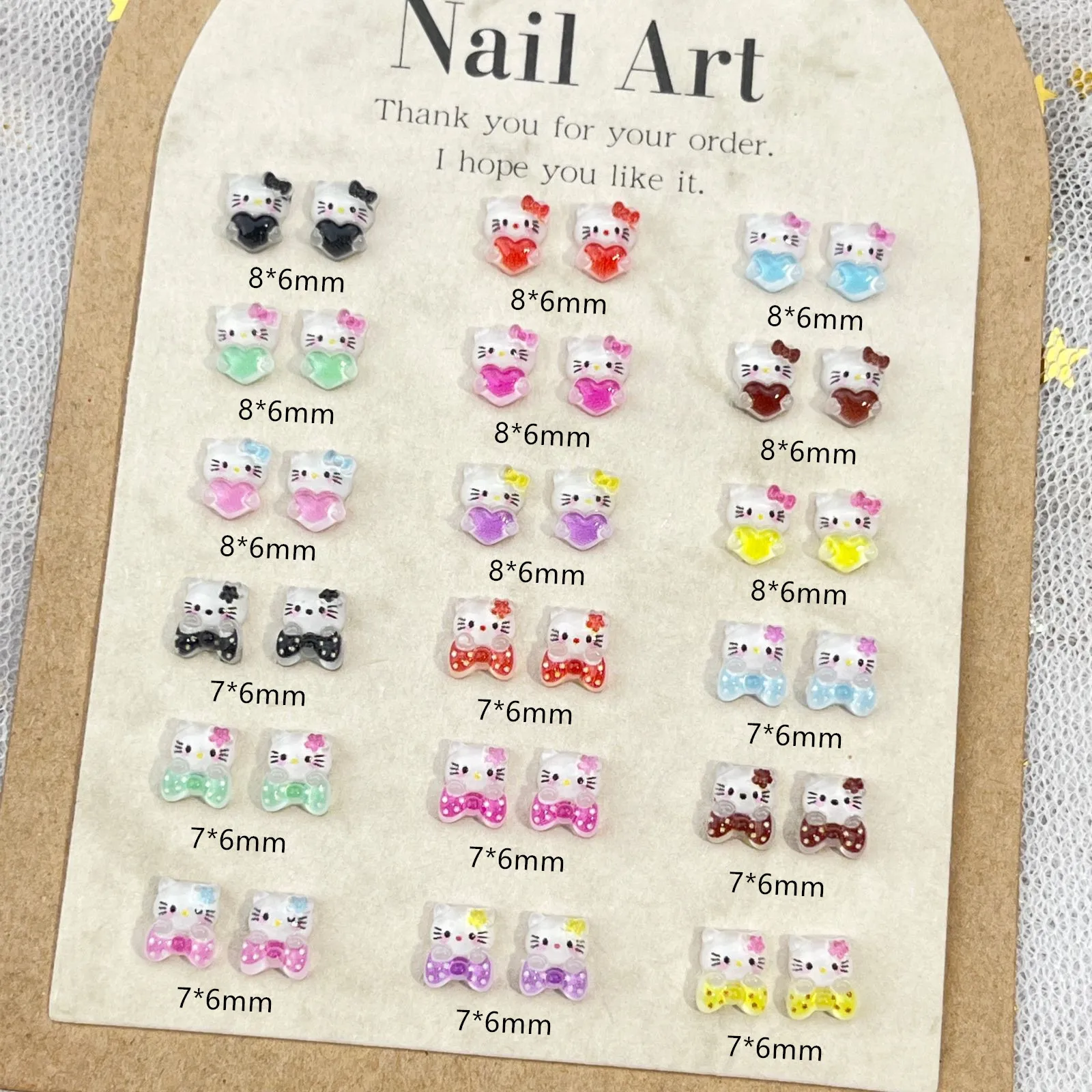 50Pcs New Mini Hello Kitty Cat Cartoon Nail Accessories Cute Love Bow KT Cat DIY Crafts Girl Holiday Gift Nail Decoration