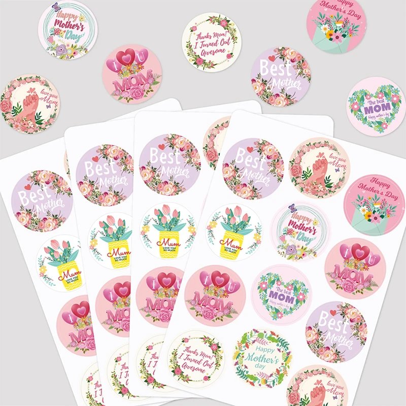 

4pcs Graffiti Happy Mothers Day Stickers Round Thank You Stickers For Gift Cards Decoration Envelope Seals Gift Wrap Decoration