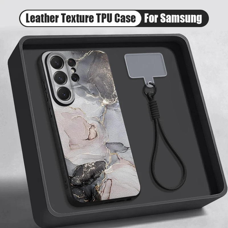 Lanyard Silicone Phone Case For Samsung Galaxy S26 S25 s24 Ultra S23 S25 FE A57 A37 A17 A56 A55 A16 A26 A54 Marble Printed Cover