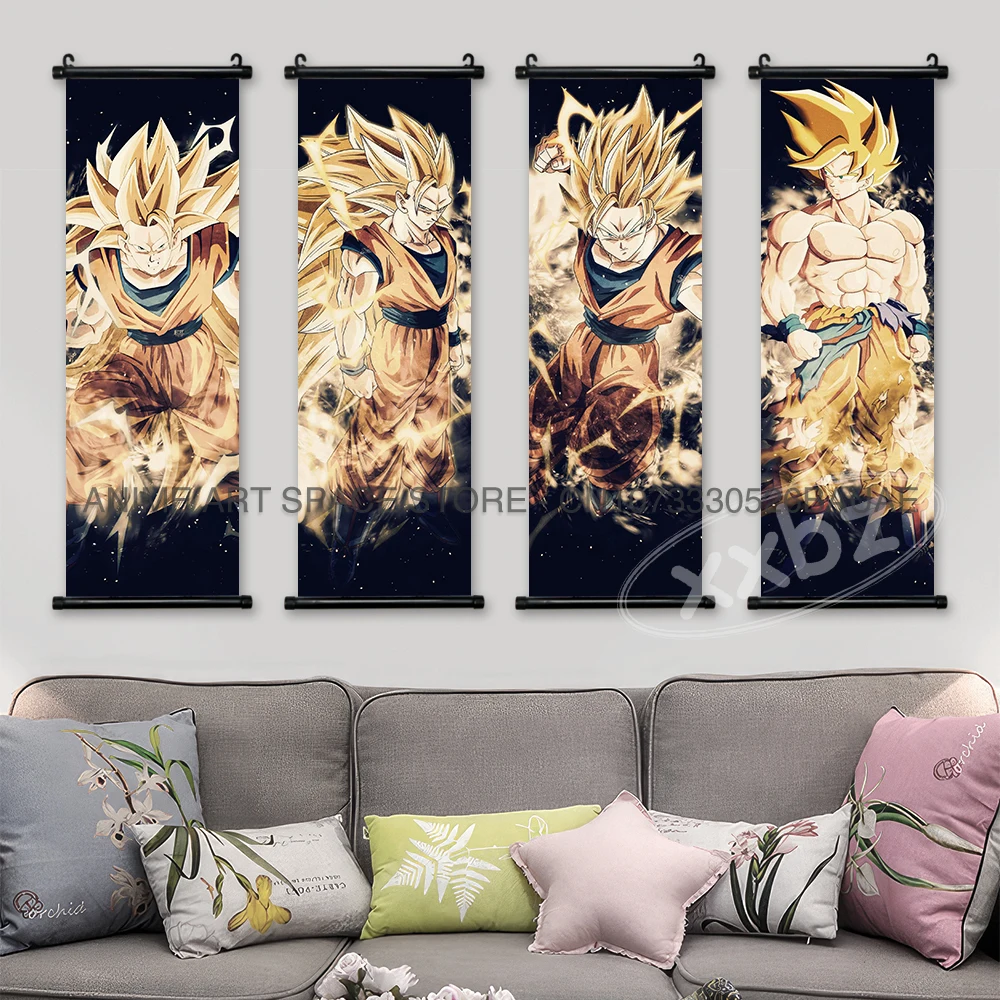 Dragon Ball hängende Gemälde, Heimdekoration, Vegeta, Leinwandrollen, Bild, Wandkunst, gedrucktes Anime-Poster, Gohan-Kunstwerk, Computerzimmer – Detail 3