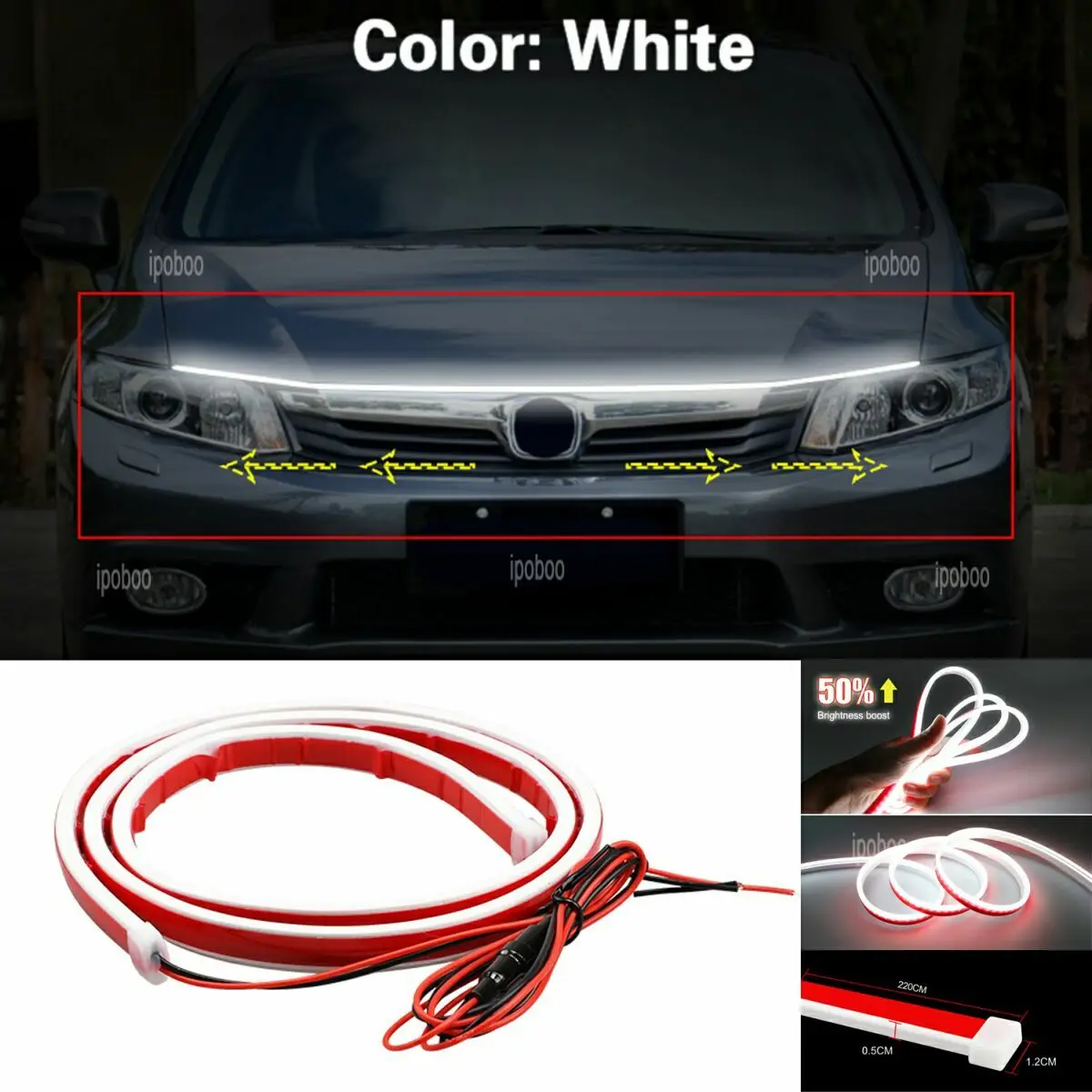 For Honda Civic Car Flexible LED Under Hood Light, Strip Glow, Daytime Running Light, Dynamic Scan, Start Up, DRL, 86 