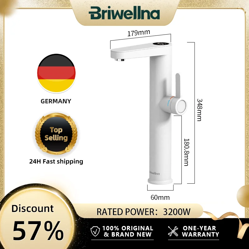 Briwellna Instant Hot Water Faucet 220V Tankless Water Heater For Vessel Sinks Heating Tap For Bathroom Electric Faucet