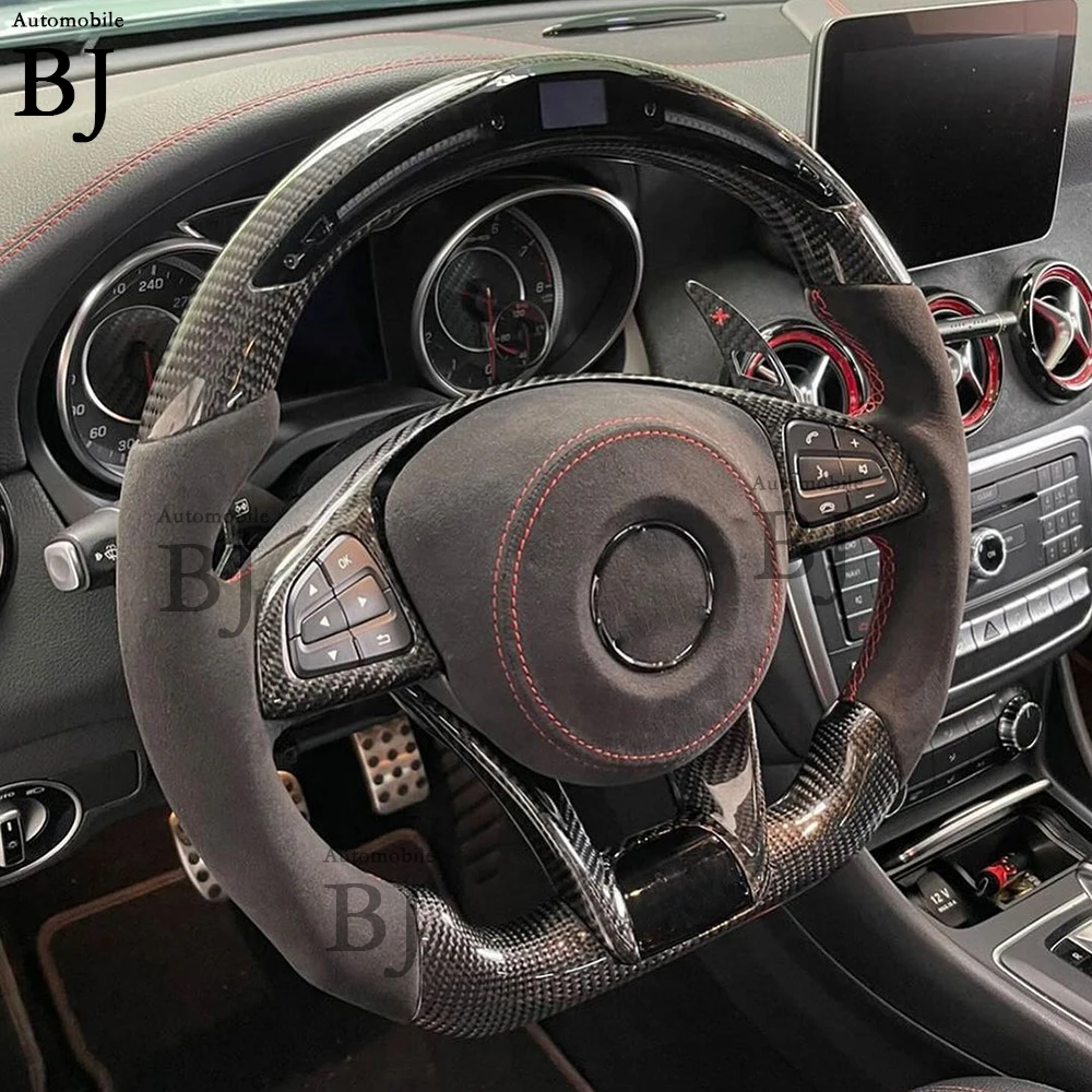 LED Carbon Fiber Steering Wheel Fit For Benz Mercedes AMG CLA GLC GLB GLS GLE C63 E63 W205 W213 Sport Wheel