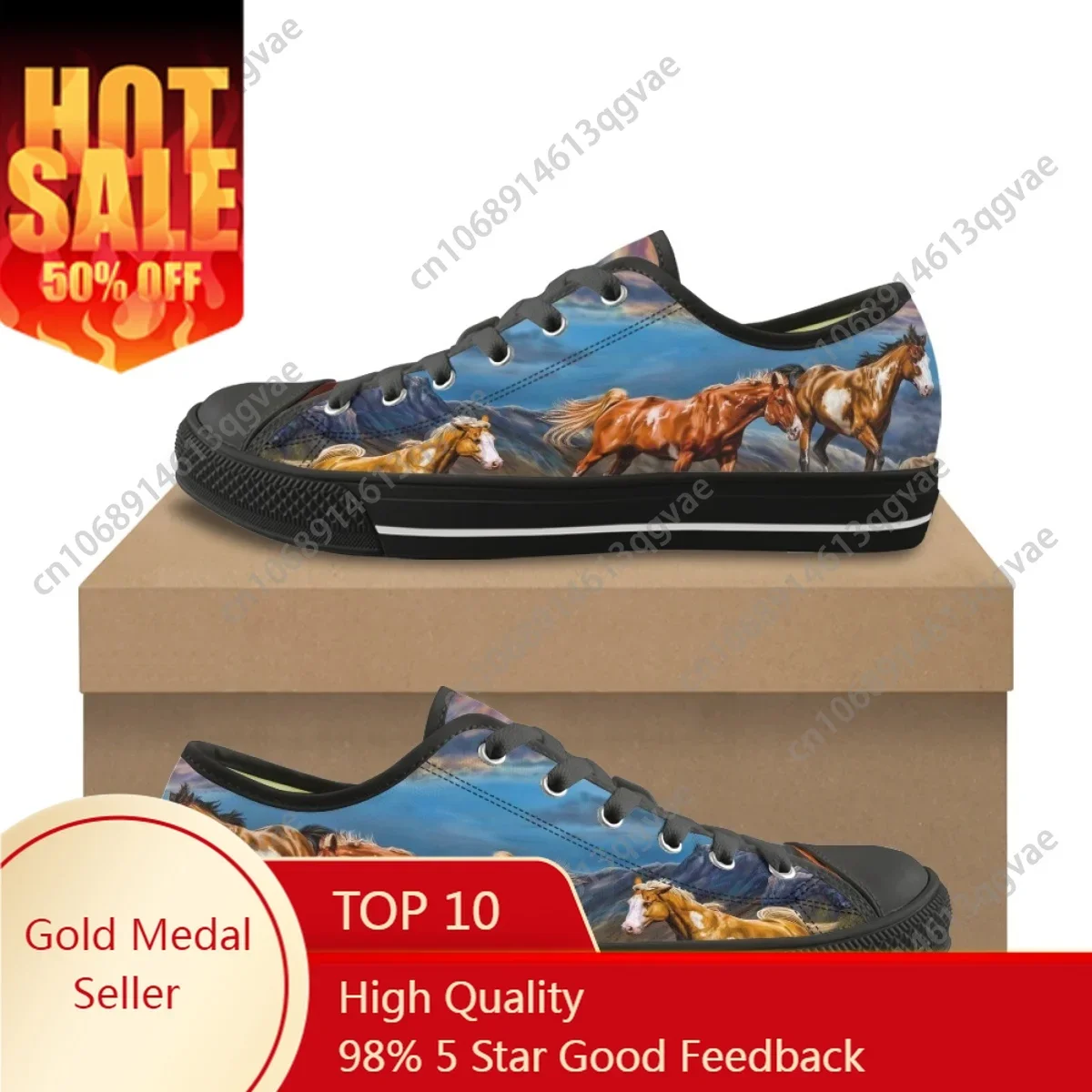 

New Arrivals Running Horse Art Pattern Low Top High Quality Sneakers Mens Womens Teenager Canvas Sneaker Couple Custom Made Shoe