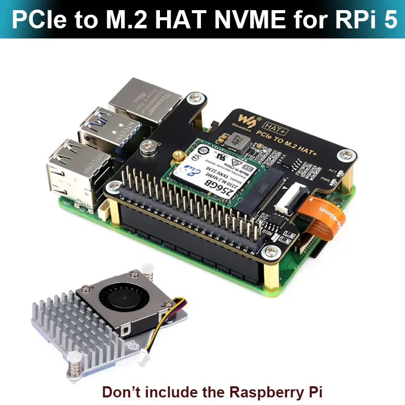 Placa de expansión de alta velocidad PCIe a M.2 HAT NVME, Raspberry Pi 5 Gen 2 3 con Cable de 16P, cabezal GPIO, enfriador activo para RPI 5 Pi5