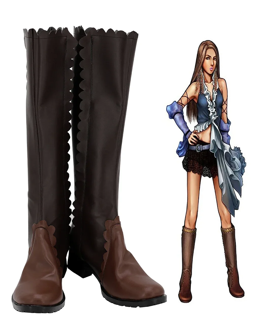 

Final Fantasy 10 Lenne Cosplay Boots Brown Shoes Custom Size Unisex Halloween Party Anime Costume