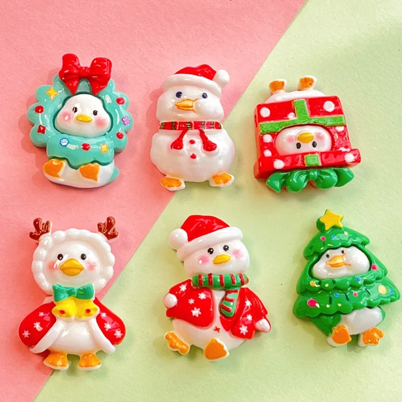 10PCS Cartoon Glossy Christmas Series Duckling DIY Cream Glue Hair Accessories Phone Case Keychain Resin Accessories